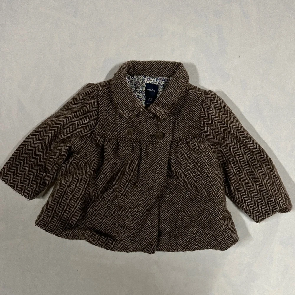 Baby Gap Girls Brown Herringbone Peacoat 6-12 months